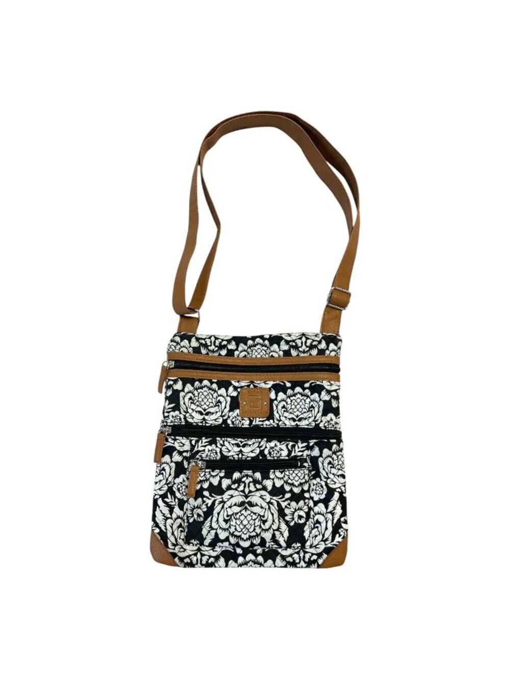 Stone Mountain USA Quilted Floral Crossbody Bag Black White 11x9